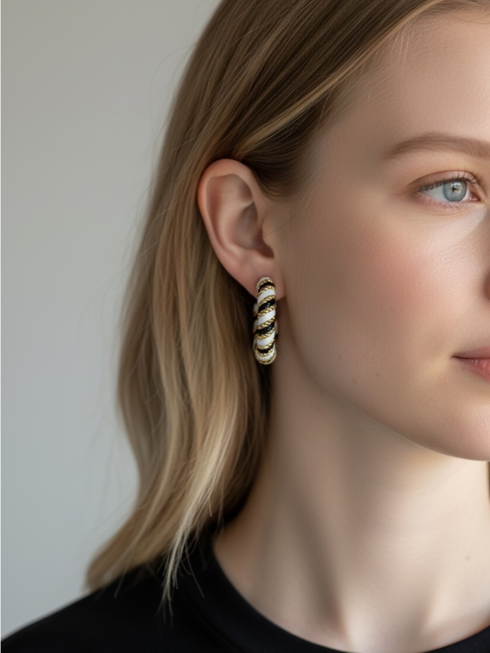 10/14 Gold and Black Twisted Hoop Earrings - Women's Fashion Jewelry